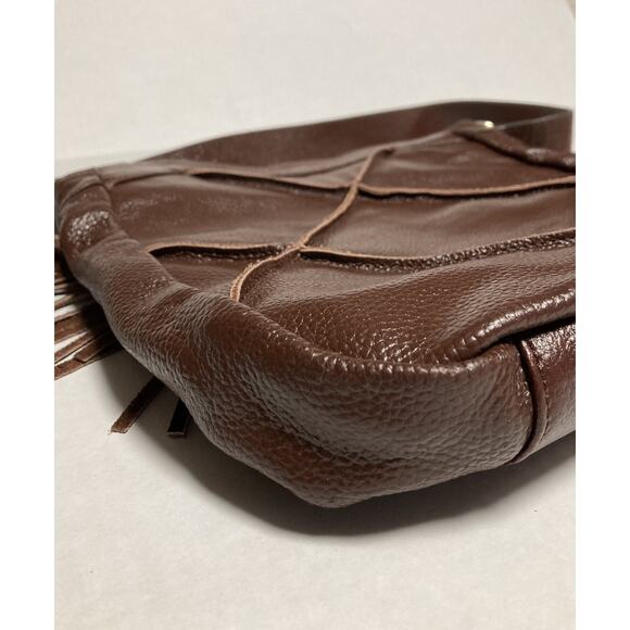 Womens Shoulder Bag Purse Nyla Noor Faux Pebbled Leather Patchwork Tassel Brown - Picture 4 of 13